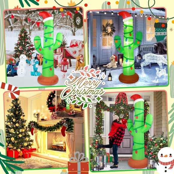 7FT Inflatable Christmas Cactus with LED Lights for Yard Lawn Holiday Decor - Picture 2 of 6